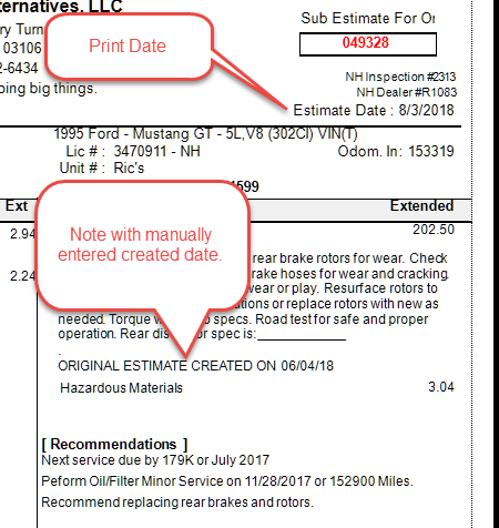 Add a note to provide a created date on an Estimate