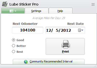 Lube Sticker Pro Main Screen