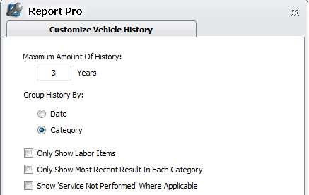Report Pro and Customize Vehicle History