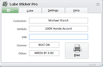 Lube Sticker Pro and Print Key Tag
