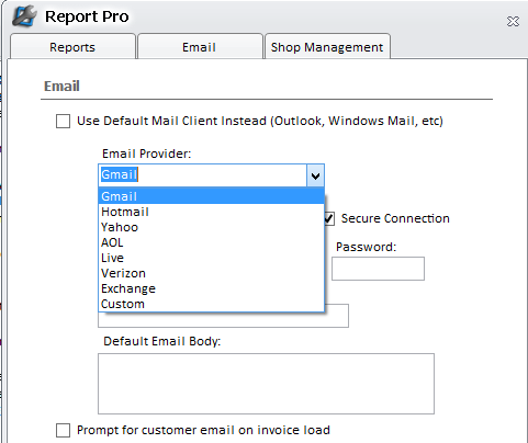 Report Pro Email Settings