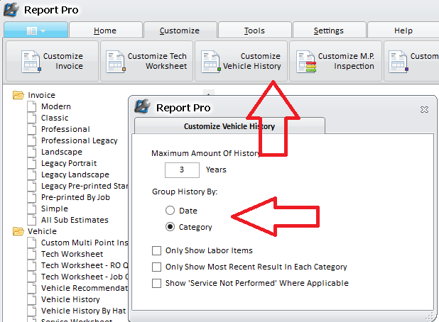 Report Pro and Customize your service history