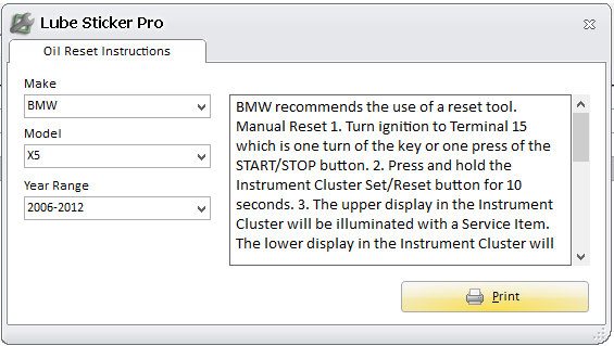 Lube Sticker Pro - Reset Instructions Details