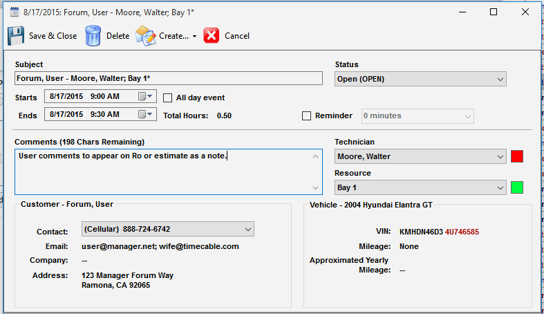 Appointment parameters