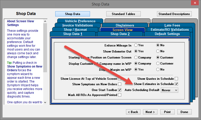 toggle here to turn estimates off/on in scheduler