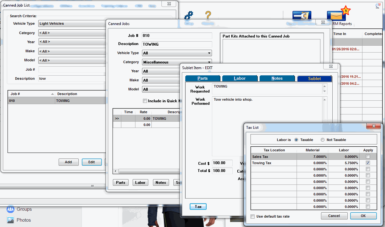 Alternate taxing of individual lines in canned job