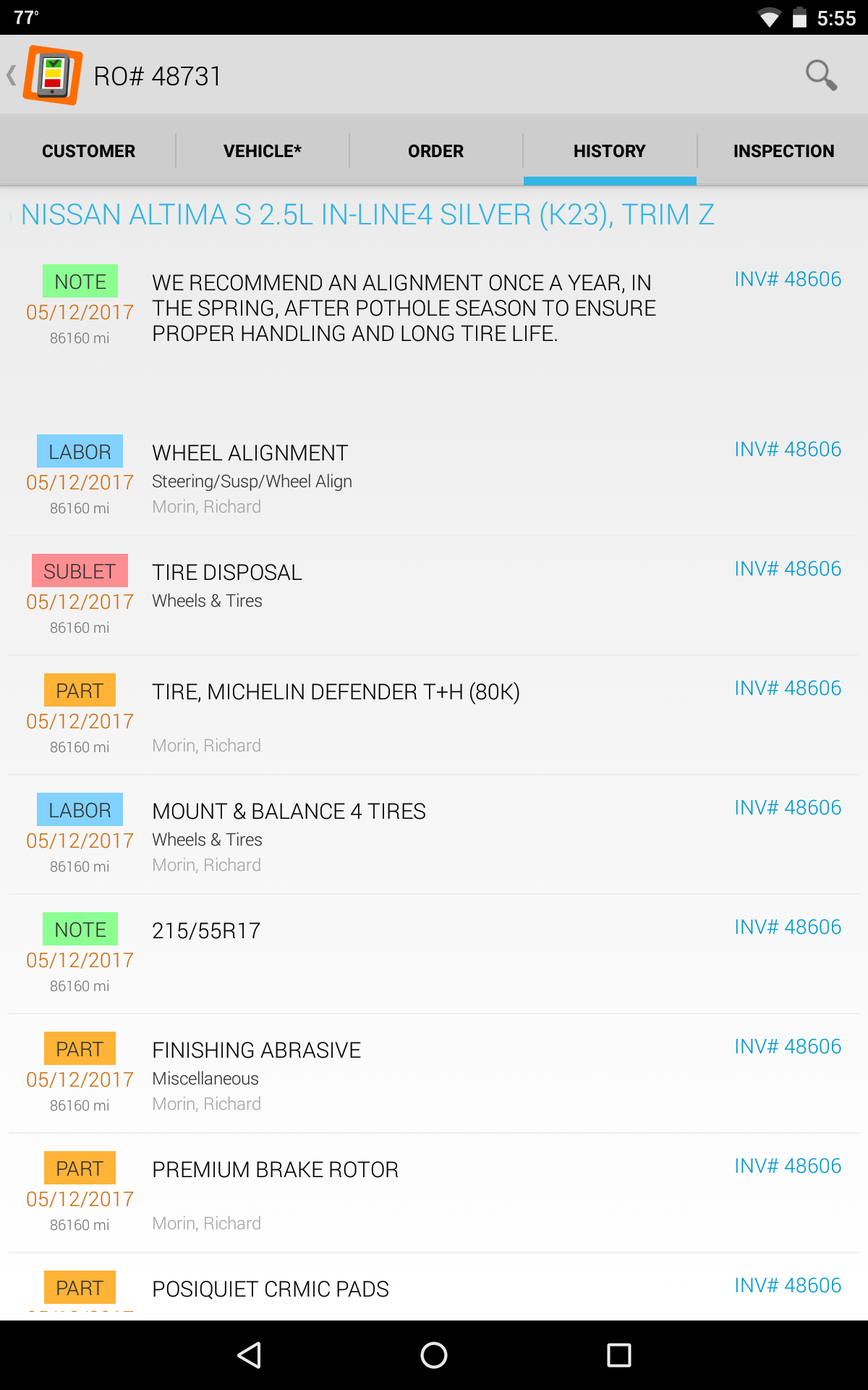 Line Item History View