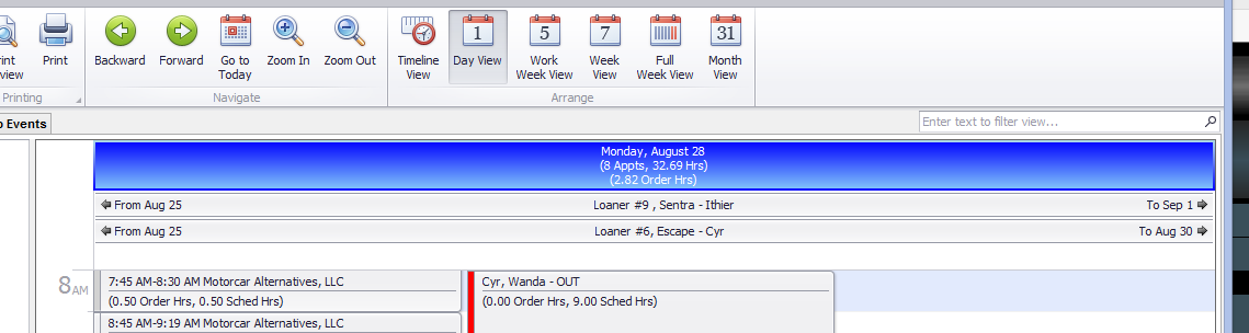 example of using the scheduler to track loaner cars