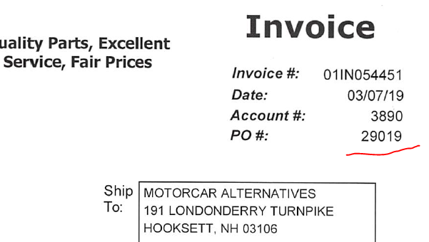 PO number transferred to Vendor invoice example